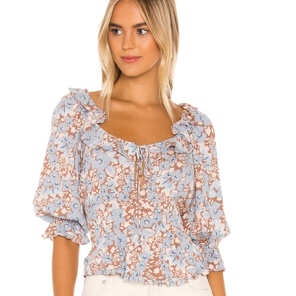 Free People Sweet Memories Blouse XS Peasant Top Harvest Sweetheart Neckline